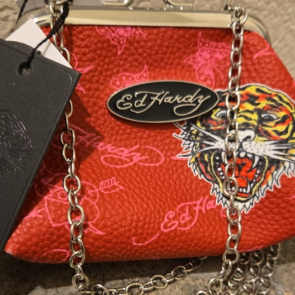 Ed Hardy Red Tiger Mini Bag with Chain Nwt - Picture 2 of 4
